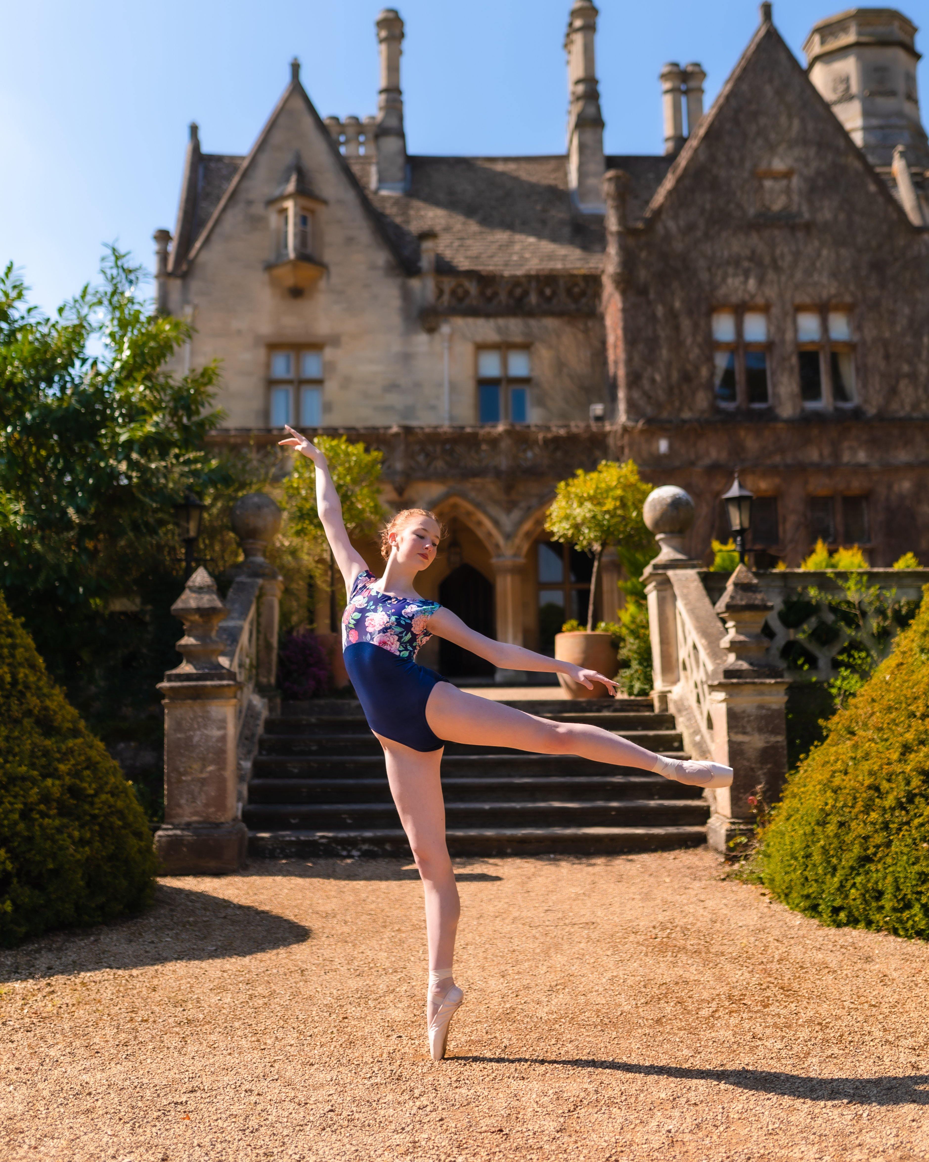 Stylish Francesca dance leotard navy blue floral print with navy blue velvet - Moda Dancewear