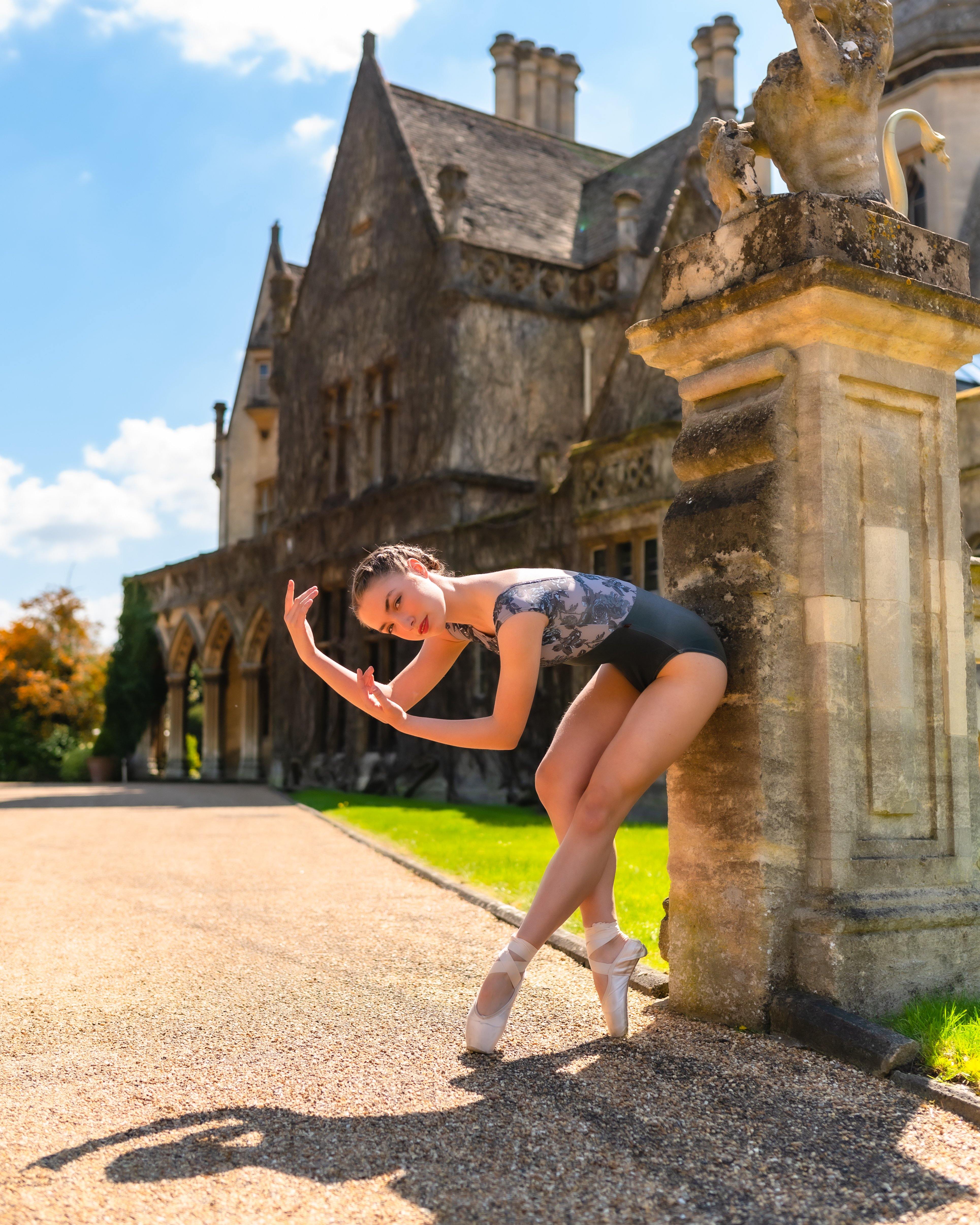Stylish Francesca dance leotard charcoal grey floral print with grey velvet - Moda Dancewear